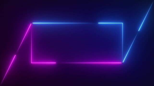 Glowing blue and pink neon rectangle abstract technology background. Seamless looping animation. 4K footage