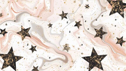 Sparkling Star Seamless Pattern on Elegant Marble Background - Glitter Texture for Gift Wrappers, Wallpaper, Prints