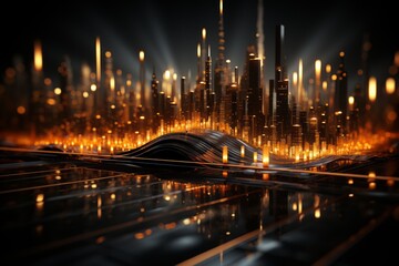 Obraz premium Abstract cityscape at night, illuminated by a vibrant array of artificial lights.