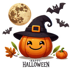 Happy Halloween Pumpkin with Witch Hat
