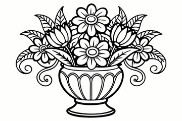 black and white coloring book drawing  with flowers landscape sketch illustration vector