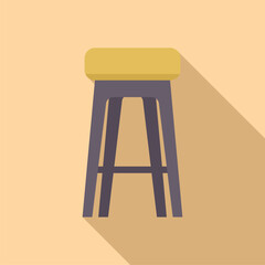 Tall bar stool with yellow upholstery is casting a long shadow on a light yellow background
