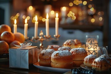 Obraz premium Pastries and Candles on Table