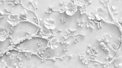 Elegant White Damask Wallpaper with Intricate Floral Patterns for Classic Interior Design