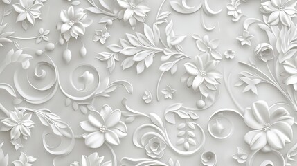 Elegant White Damask Wallpaper with Intricate Floral Patterns for Classic Interior Design