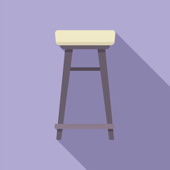 Tall wooden bar stool with an upholstered seat, casting a long shadow on a purple background