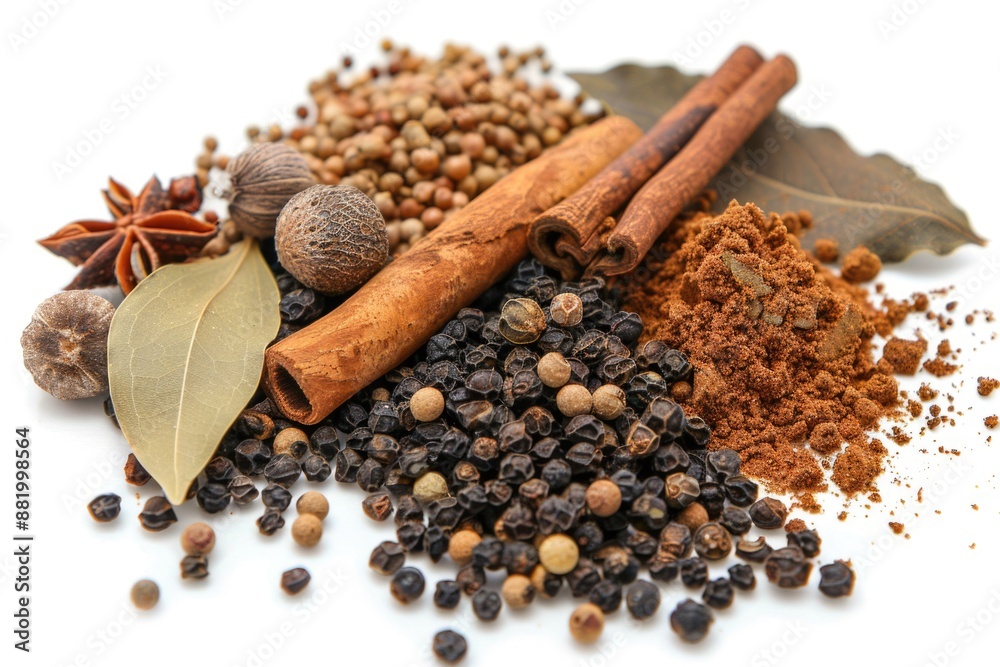 Aufkleber a collection of various spices arranged on a white surface