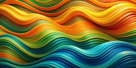 Fototapeta premium 3D Abstract Wavy Lines, Blue, Green, Yellow, Orange, digital art, abstract background