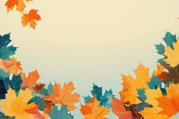 Obraz premium Colorful autumn maple leaves frame against light background, perfect for seasonal designs or fall-themed projects.