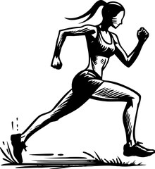 Stylish drawing of a girl runner in motion vector illustration