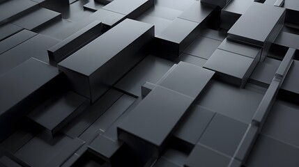 Fototapeta premium Full frame of abstract graphic 3d illustration of symmetrical repeating dark gray patterns of geometric shapes and lines with shadows. 