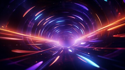 Fototapeta premium Futuristic Neon Tunnel with Glowing Lights in Motion