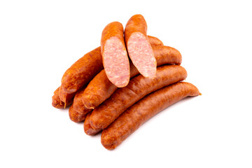 Polnische, Brühpolnische Wurst - leckere polnische Würstchen auf weißem Grund