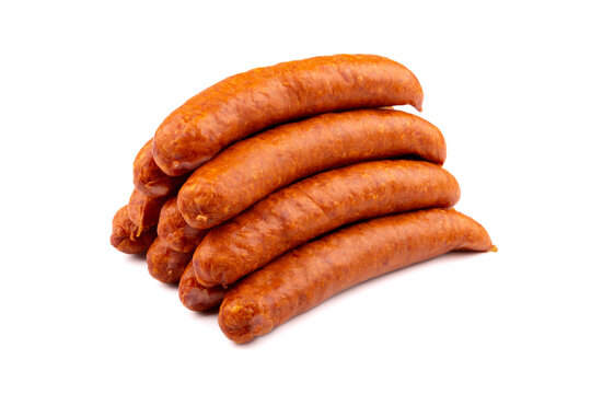 Polnische, Br&uuml;hpolnische Wurst - leckere polnische W&uuml;rstchen auf wei&szlig;em Grund