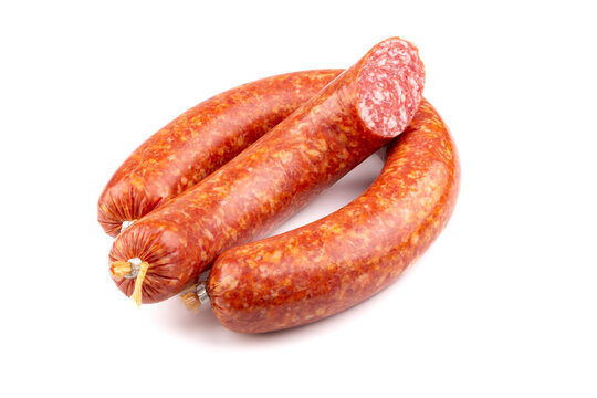 Bratwurst - leckere W&uuml;rstchen auf wei&szlig;em Grund