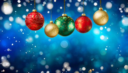 Christmas decoration blue light bokeh copy space text background