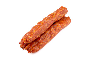 Bratwurst ohne Darm - leckere Würstchen ohne Darm auf weißem Grund