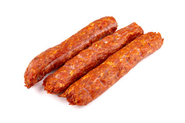 Bratwurst ohne Darm - leckere Würstchen ohne Darm auf weißem Grund