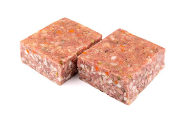 Sülze, Sülzwurst im Stück - Block Sülze freigestellt auf weißem Grund