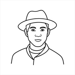 man with hat line art