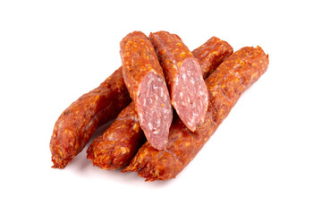 Bratwurst ohne Darm - leckere Würstchen ohne Darm auf weißem Grund