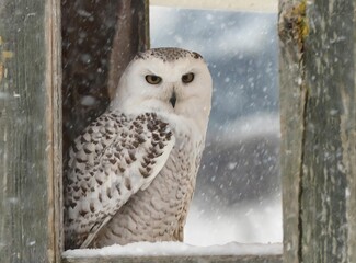Snowy owl in the wild closeup shot