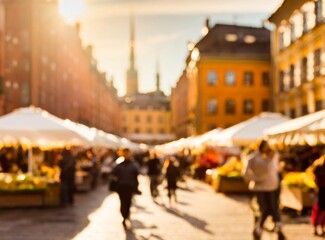 Sweden, Sodermanland, Stockholm, Market in town square unfocused