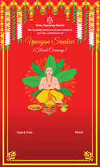 Creative design of Indian Hindu traditional thread ceremony of boy.