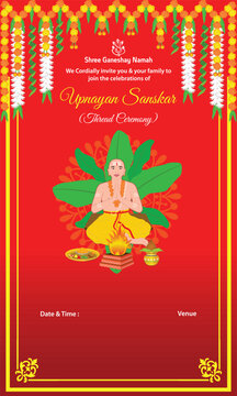 Creative design of Indian Hindu traditional thread ceremony of boy.