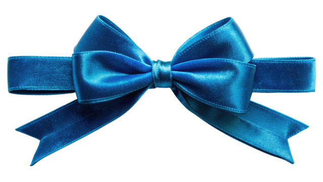 A blue velvet ribbon tied in a knot isolated on a transparent background
