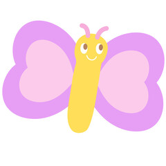 Illustration of happy butterfly for animal, spring, summer, flower, floral print, cartoon character, comic, mascot, cute patches, brooch, shirt print, plush toy, kid doll, nature, garden, blossom, ads