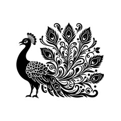 Fototapeta premium Black silhouette of Peacock on white background