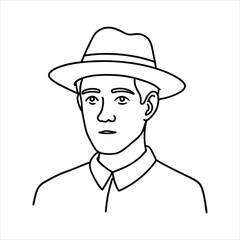 man with hat line art