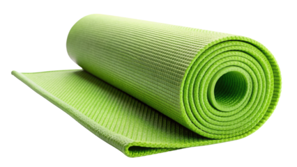 A green yoga mat isolated on a transparent background