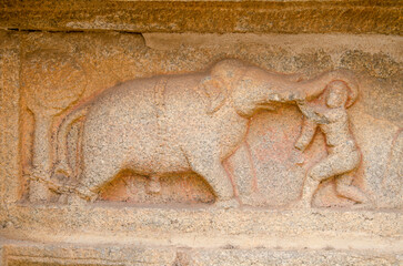 Beautiful sculpture or carving at Vittala temple, Hampi, Karnataka, India, Asia.