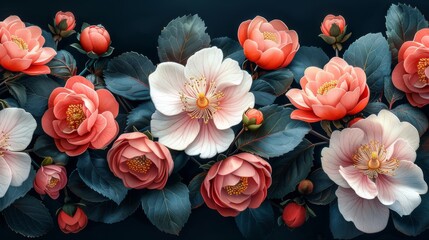 A Delicate Arrangement of Coral and White Blossoms