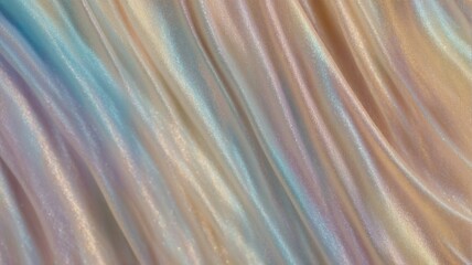 Fototapeta premium A close-up of mesmerizing holographic fabric, showcasing a captivating interplay of pastel rainbow colors. The iridescent surface shimmers and shifts with every movement.