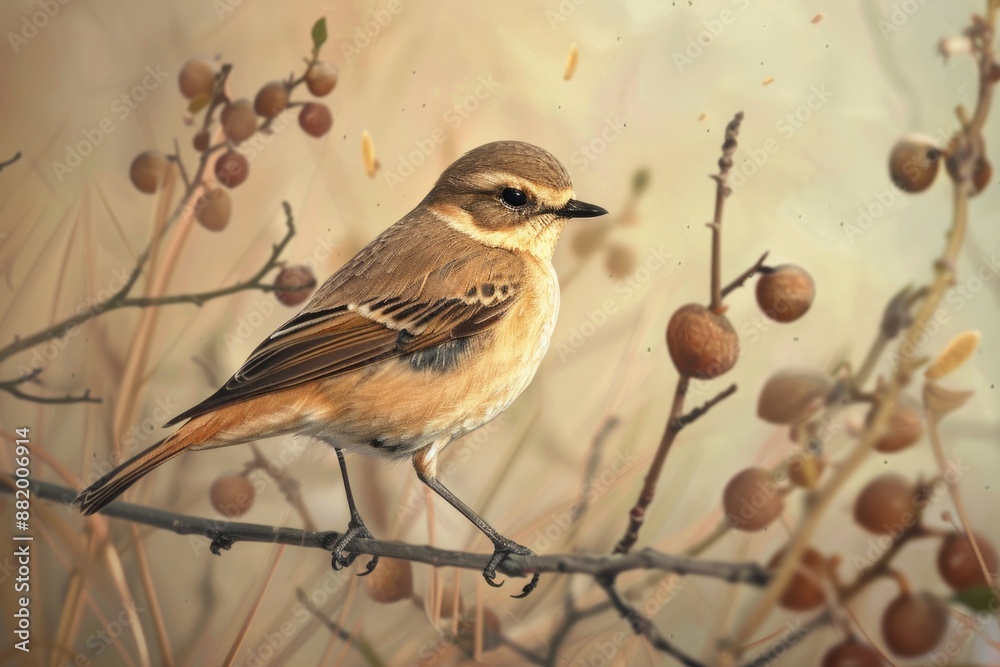 Aufkleber a bird is sitting on the branch of a tree, looking around