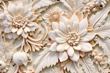 Creamy Floral 3D Relief Design