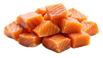 Smoked salmon chunks isolated on a transparent background