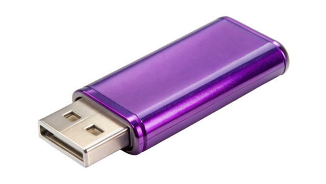 USB flash drive in purple isolated on a transparent background
