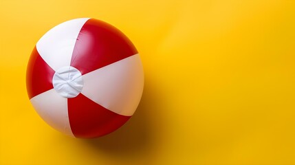 Dark Red and White Beach Ball on a yellow Background. Summer Wallpaper
