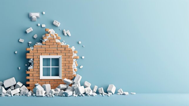 Humanitarian mission, rebuilding after earthquake, flat design illustration