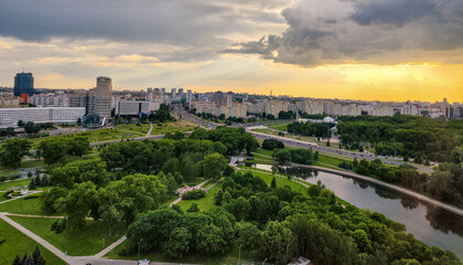 Aerial view of the cityscape at Minsk in Belarus