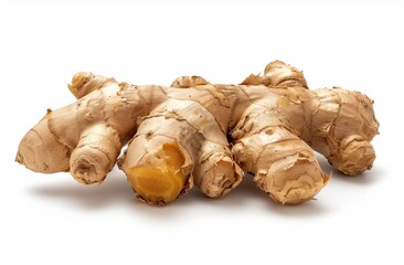Fototapeta premium Photo of A ginger root on white background, isolated with shadows and soft light, high resolution photography
