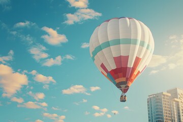 Obraz premium Hot air balloon floating over city