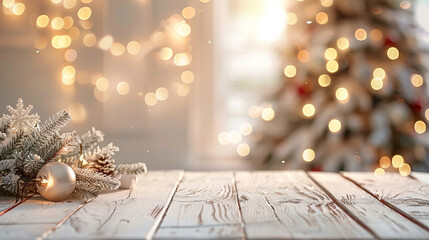 A Christmas tree with lights and a white table with a pine branch