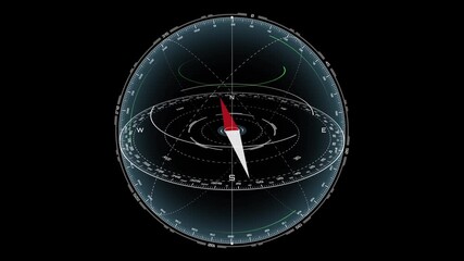 World Globe Compass User Interface, 3D animation of a digital world globe compass interface with futuristic HUD design.