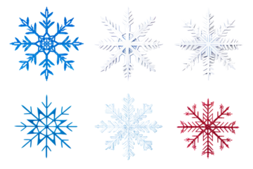 Different snowflake designs on a white background Isolated on white background