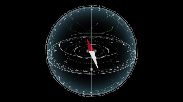 World Globe Compass User Interface, 3D animation of a digital world globe compass interface with futuristic HUD design.